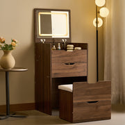 3 in 1 Vanity Desk with Flip Top Mirror, Small Make Up Vanity Set with Visible Glass Desktop, Compact Makeup Vanity with 3 Drawers, Cushioned Tool, Dressing Table for Bedroom