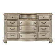 Silver Finish European Design 1pc Luxury Dresser with 11 Drawers Genuine Marble Insert Traditional Bedroom Furniture