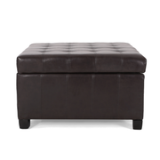 ISABELLA Contemporary Ottoman with Storage, Brown PU Upholstery, 31 Inch