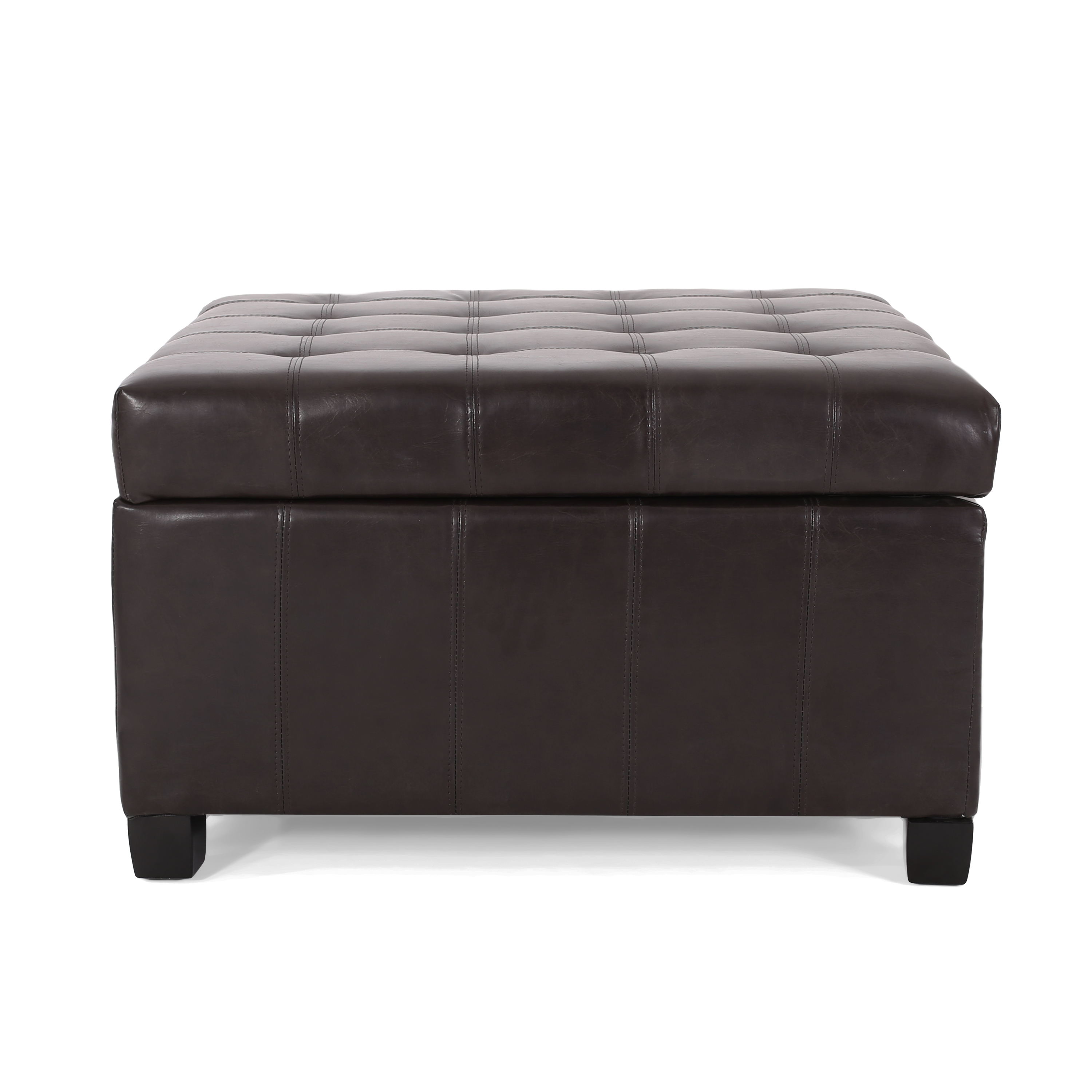 ISABELLA Contemporary Ottoman with Storage, Brown PU Upholstery, 31 Inch