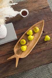 23.6x6.3x2' Teak Wood Decorative Plate with Carrot Shape Natural