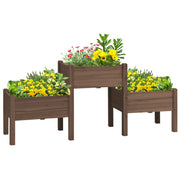 Outsunny Raised Garden Bed with 3 Planter Box, Elevated Wooden Plant Stand with Drainage Holes, for Vegetables, Herb and Flowers, Coffee