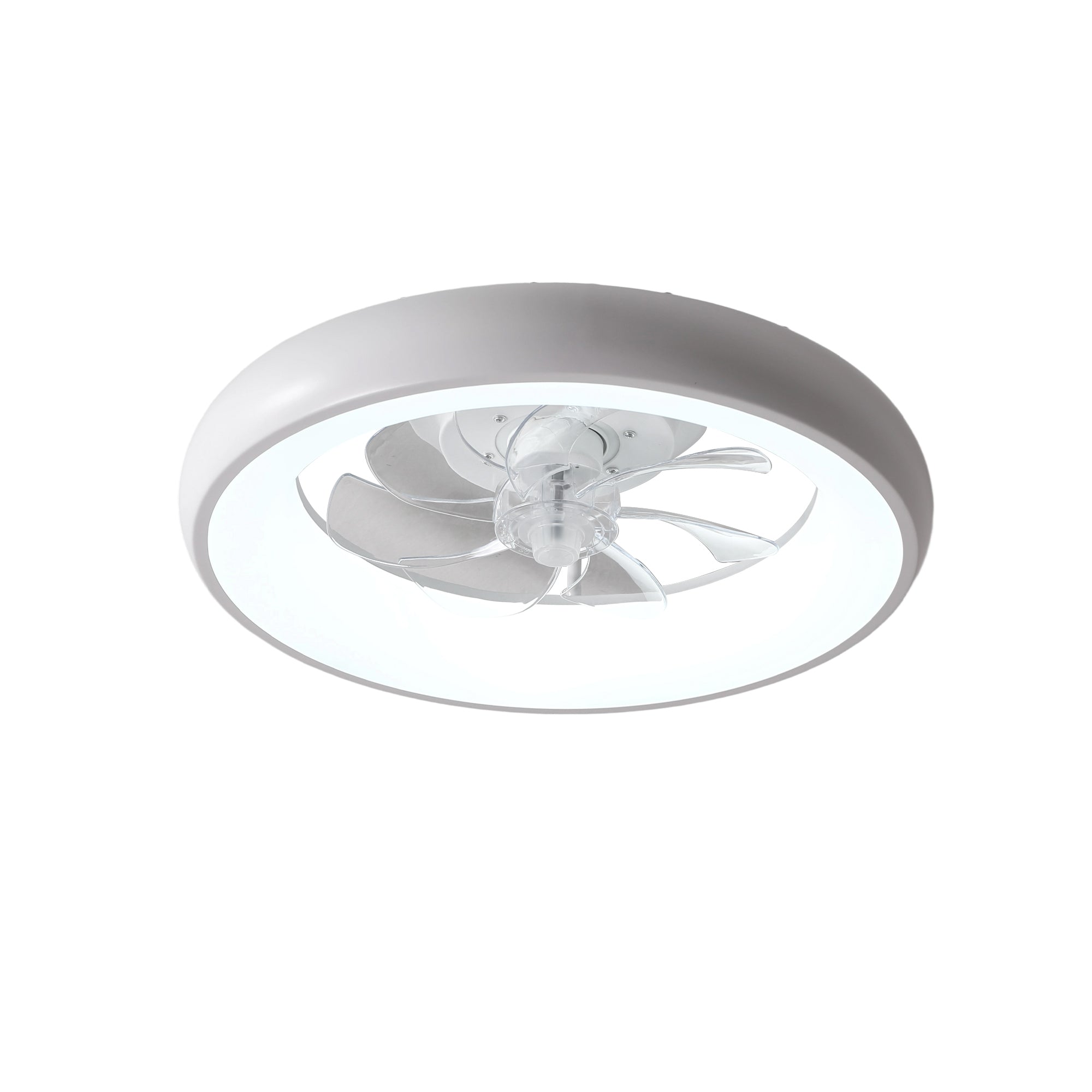 19' Matte White Bedroom Fan Light with Remote Control, Dimmable, 7 Blades, Reversible DC Motor, with LED Light