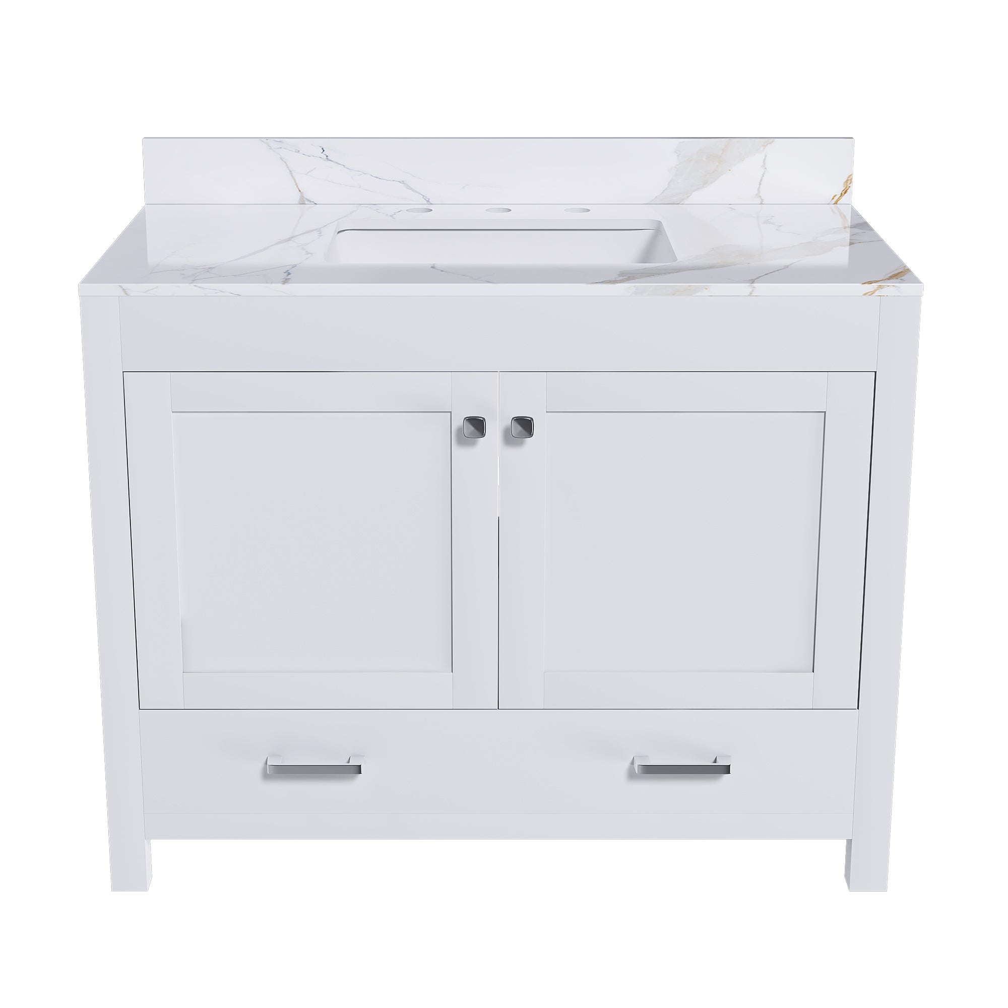 Modern Bathroom Vanity 43' with Karalakin Artificial Marble, Multi-functional Cabinet with Doors and Drawer, Solid Frame MDF Board
