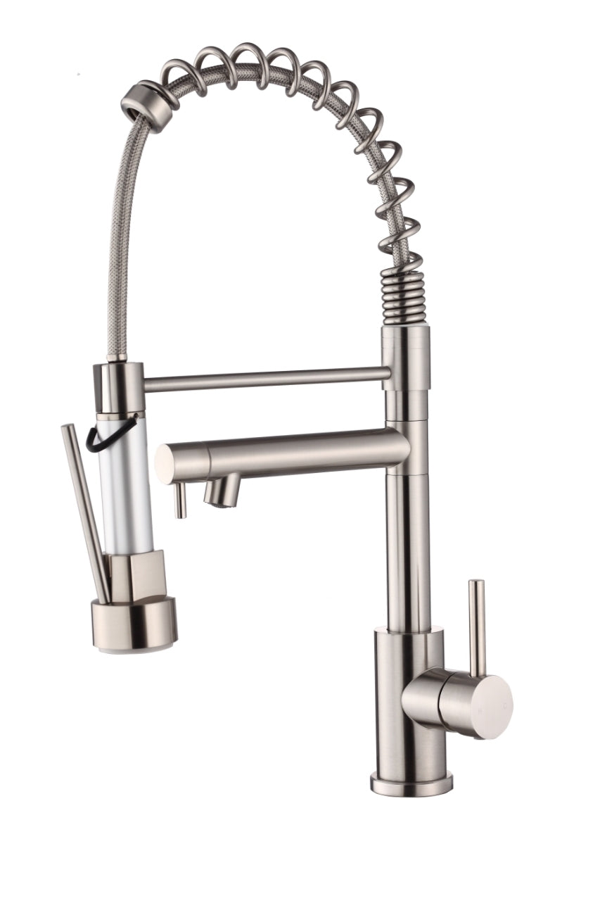 Kitchen Faucet with Pull Down Sprayer, Touch On Single Handle 2- Function Stainless Steel Spring Neck, Single Hole Installation for Residential, Commercial, RV, Bar & More, Brushed Nickel