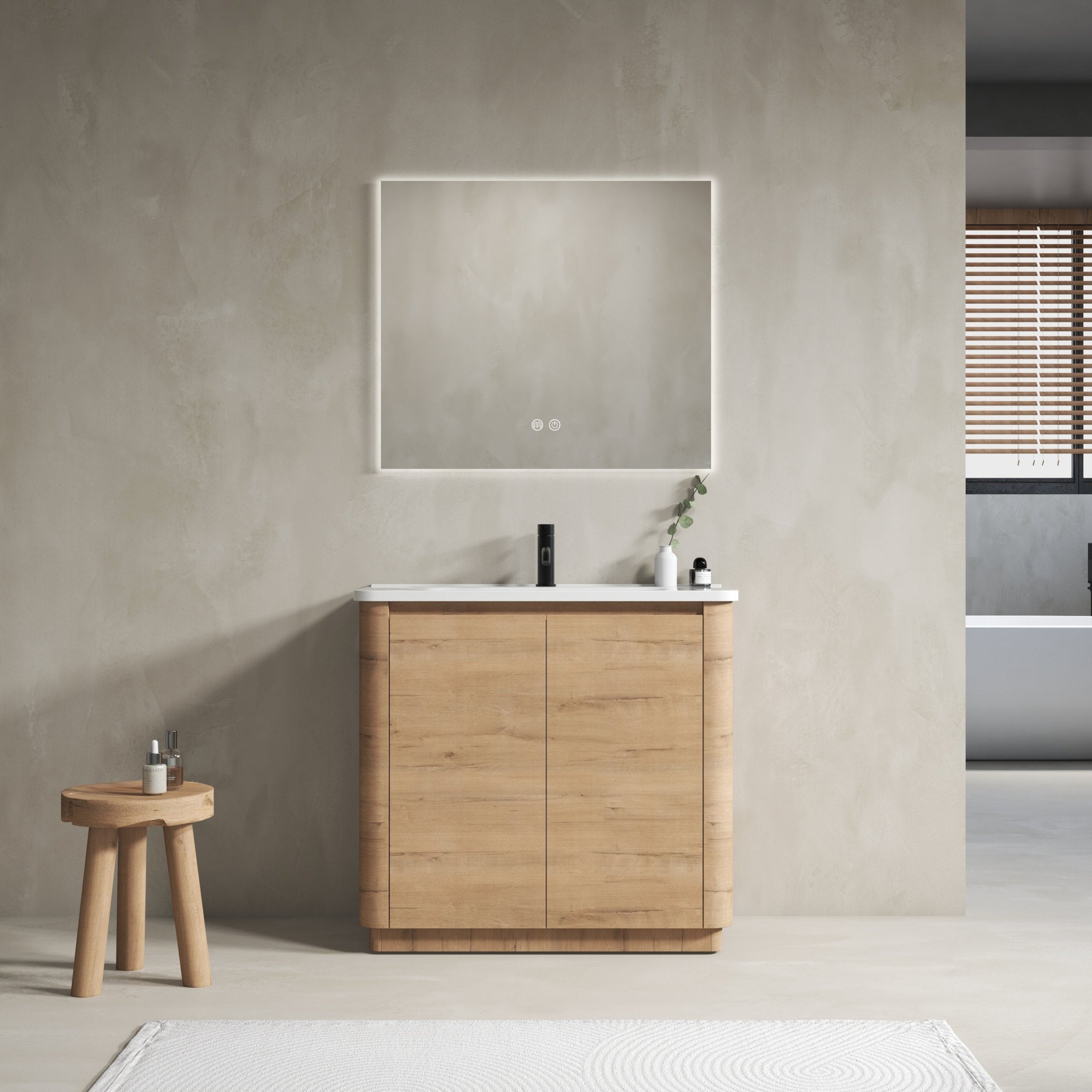 36'' Freestanding Bathroom Vanity with White Ceramic Sink & 2-Soft-Close Door, KD-Packing, Plywood