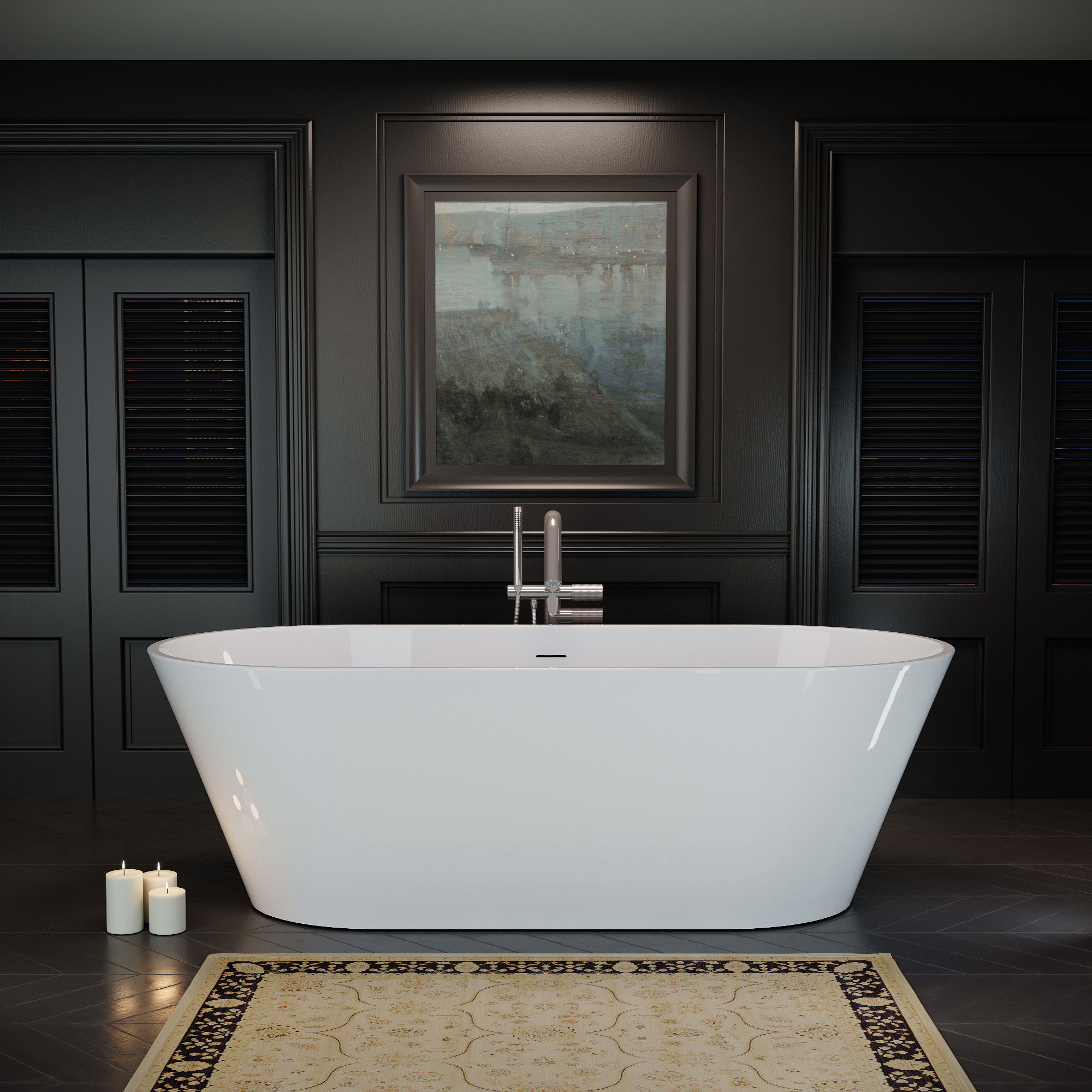 67'' Acrylic Freestanding Bathtub, Oval Soaking Stand Alone Bath Tub with Toe-Tap Chrome Drain and Classic Slotted Overflow, cUPC Certified, Glossy White 25A02-67