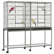 PawHut 65' Double Rolling Metal Bird Cage Feeder with Detachable Rolling Stand, Storage Shelf, Wood Perch & Food Container
