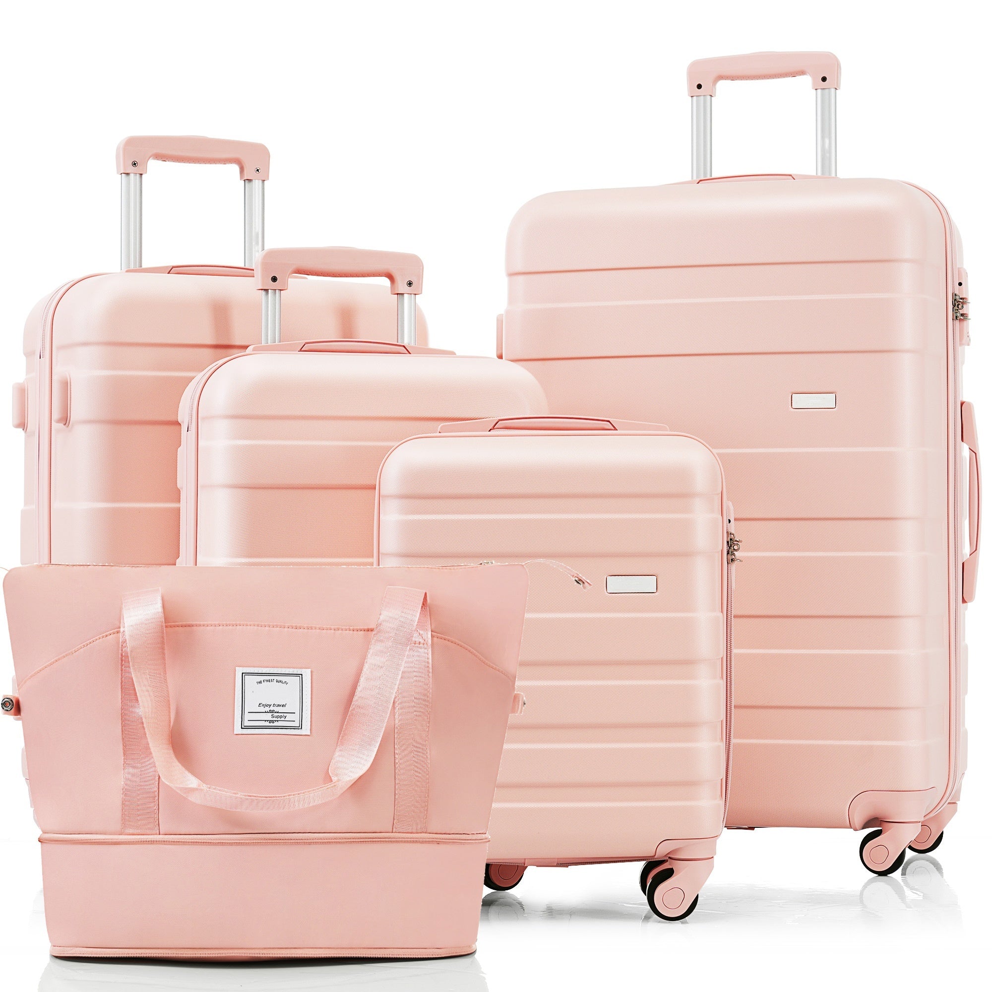5-Piece Luggage Set with Expandable Travel Bag - Includes 16', 20', 24', 28' Suitcases with 360° Spinner Wheels and Adjustable Telescopic Handles,pink