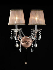 17' Tall Metal Wall Sconce 'Rosie', Silvery Pink finish and Crystal Accents