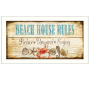 'Beach House Rules' By Mollie B., Printed Wall Art, Ready To Hang Framed Poster, White Frame