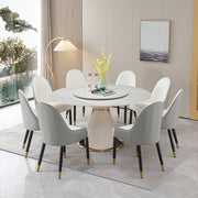 59.05'Modern Sintered stone dining table with 31.5' round turntable with wood and metal exquisite pedestal with 8 pcs Chairs .