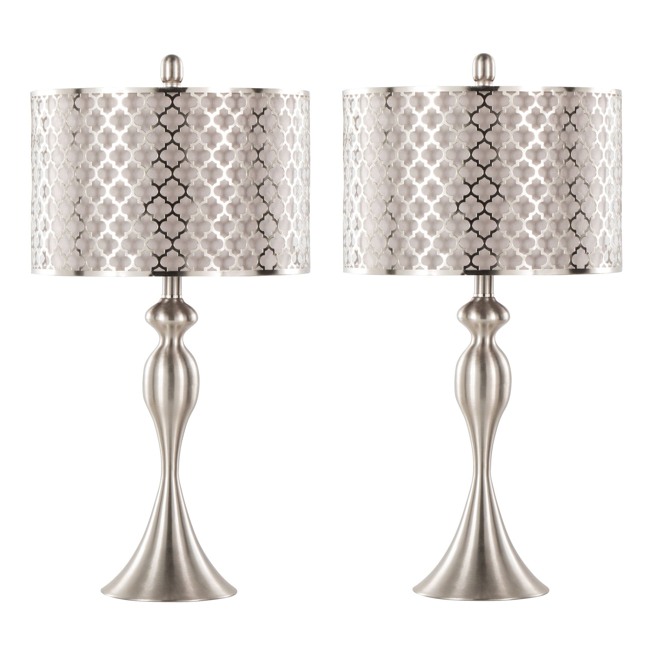 Ashland 27' Contemporary Metal Table Lamp in Brushed Nickel with Light Grey Linen and Brushed Nickel Laser Cut Shade from Grandview Gallery by LumiSource - Set of 2