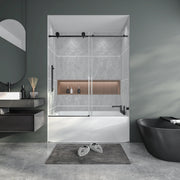 56'-60' W X 60' H Frameless Sliding Shower Door, Bathroom Shower Glass Door, 1/4' (6mm) Thick SGCC Tempered Glass Door, Stainless Steel Hardware, Adjustable Bumper, Matte Black