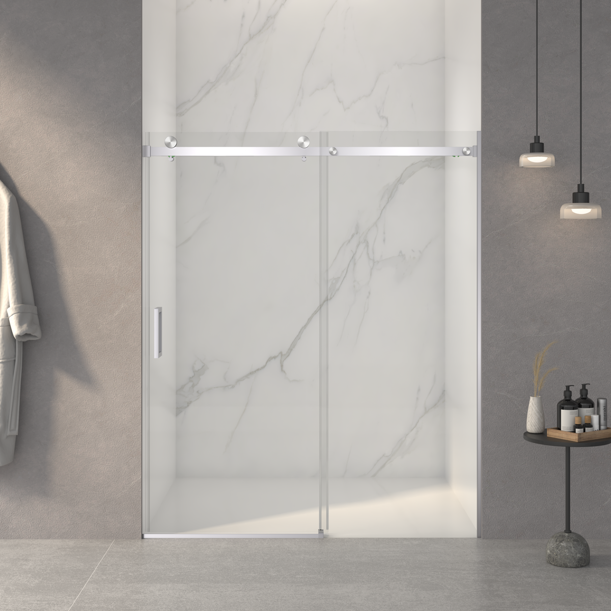 56'-60'W x 70'H Frameless Shower Door, Sliding Shower Door, with Premium 5/16'(8mm) Thick Tempered Glass Shower Enclosure,Double Side Easy Clean Coat,Brushed Nickel Finished With Buffer