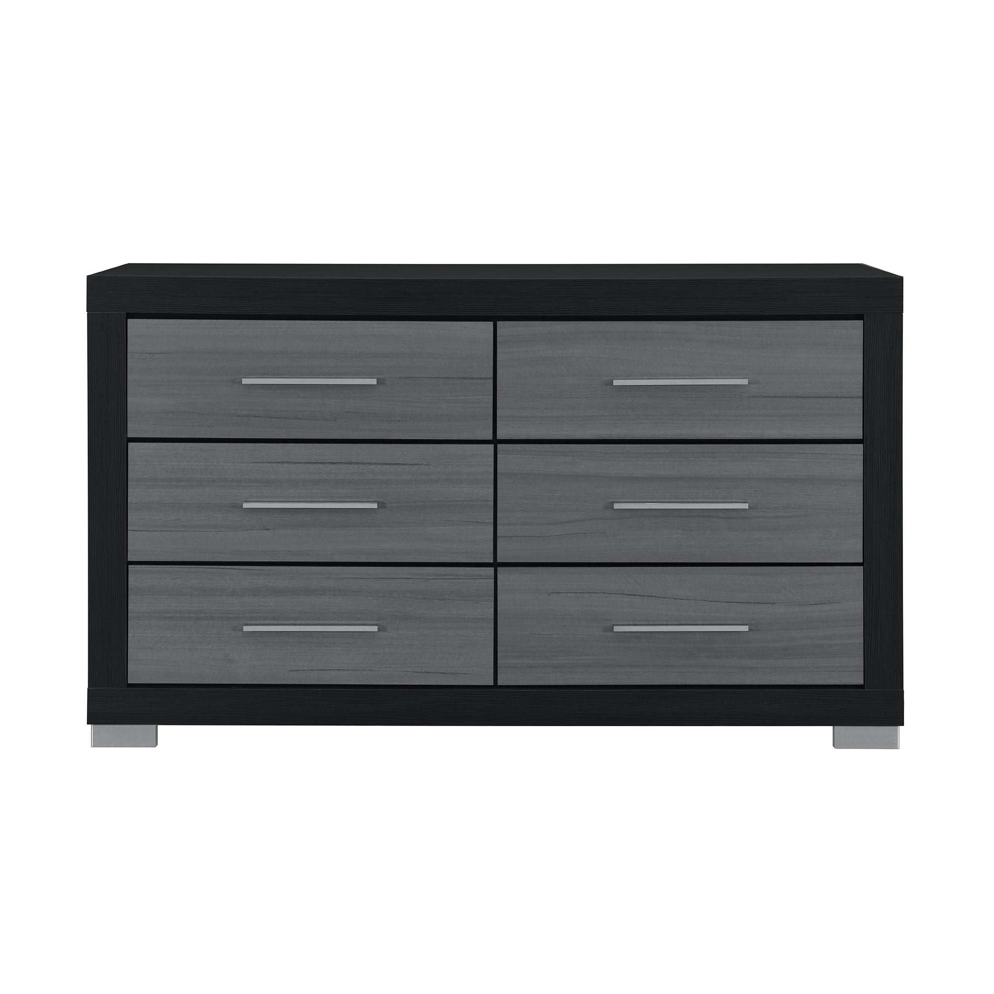 ELSA Two-Toned Black and Grey Dresser with Bar Handle Style and Solid Wood Construction