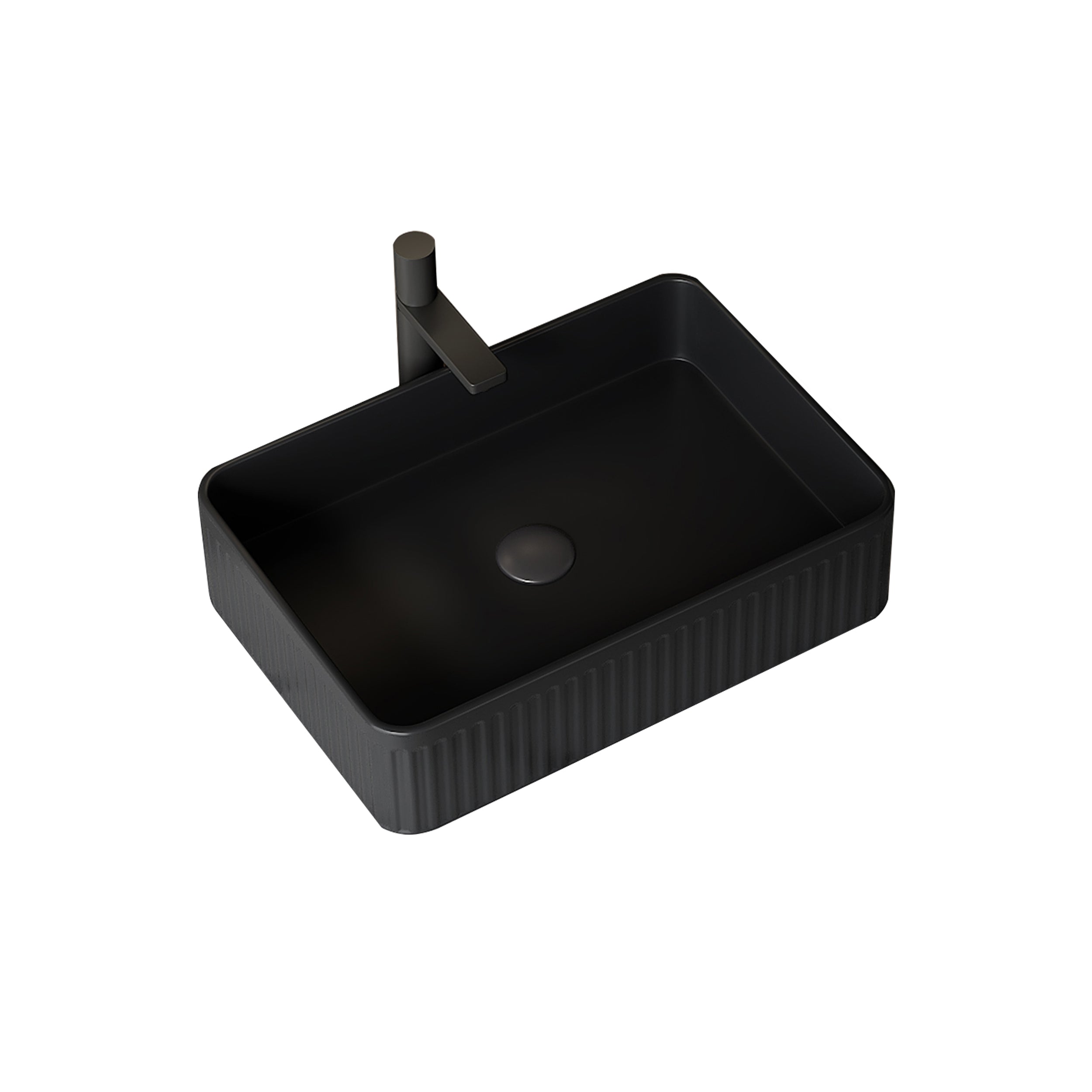 20'' Bathroom Sink, Rectangular Striped Vessel Ceramic Basin without Faucet, NO Cabinet, Black