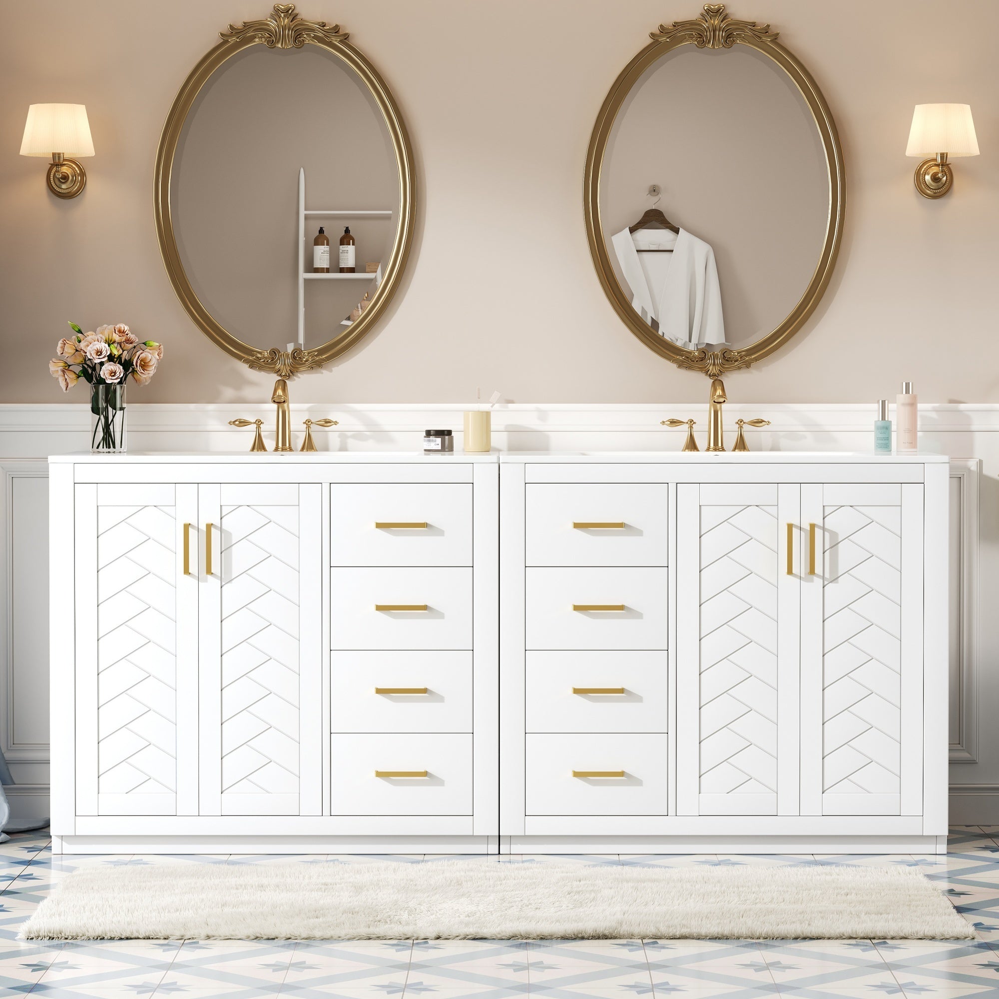 72'' Bathroom Vanity with Ceramic Sink (Separate), Solid Wood Frame Bathroom Storage Cabinet, Freestanding Vanity Set with Drawers& Soft Closing Doors