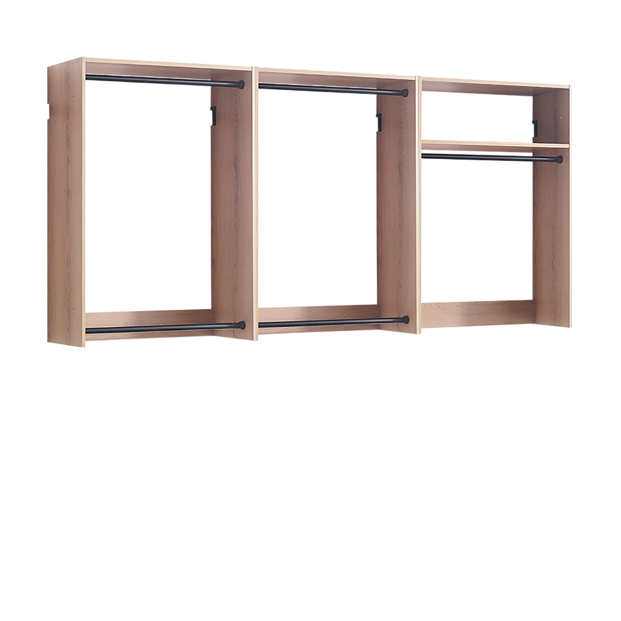 Devi Oak Wall Mounted Wood Closet System with Modular Units and Warm Finish