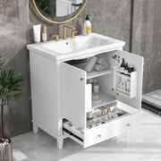 30' Bathroom Vanity with Sink Combo, Multi-functional Bathroom Cabinet with Doors and Drawer, Solid Frame and MDF Board, White