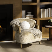 Ayla 9' Round Sphere Accent Ball Throw Pillow, Curly White Faux Fur