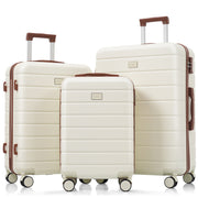 Premium ABS Travel Luggage Set , 3-Piece TSA Lock Suitcase Ensemble with 20, 24, and 28 Inch Sizes with 360° Spinner Wheels, ivory and brown