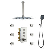 3-Function 12-Inch Ceiling-Mounted Thermostatic Shower System in Brushed Nickel with Square Shower Head