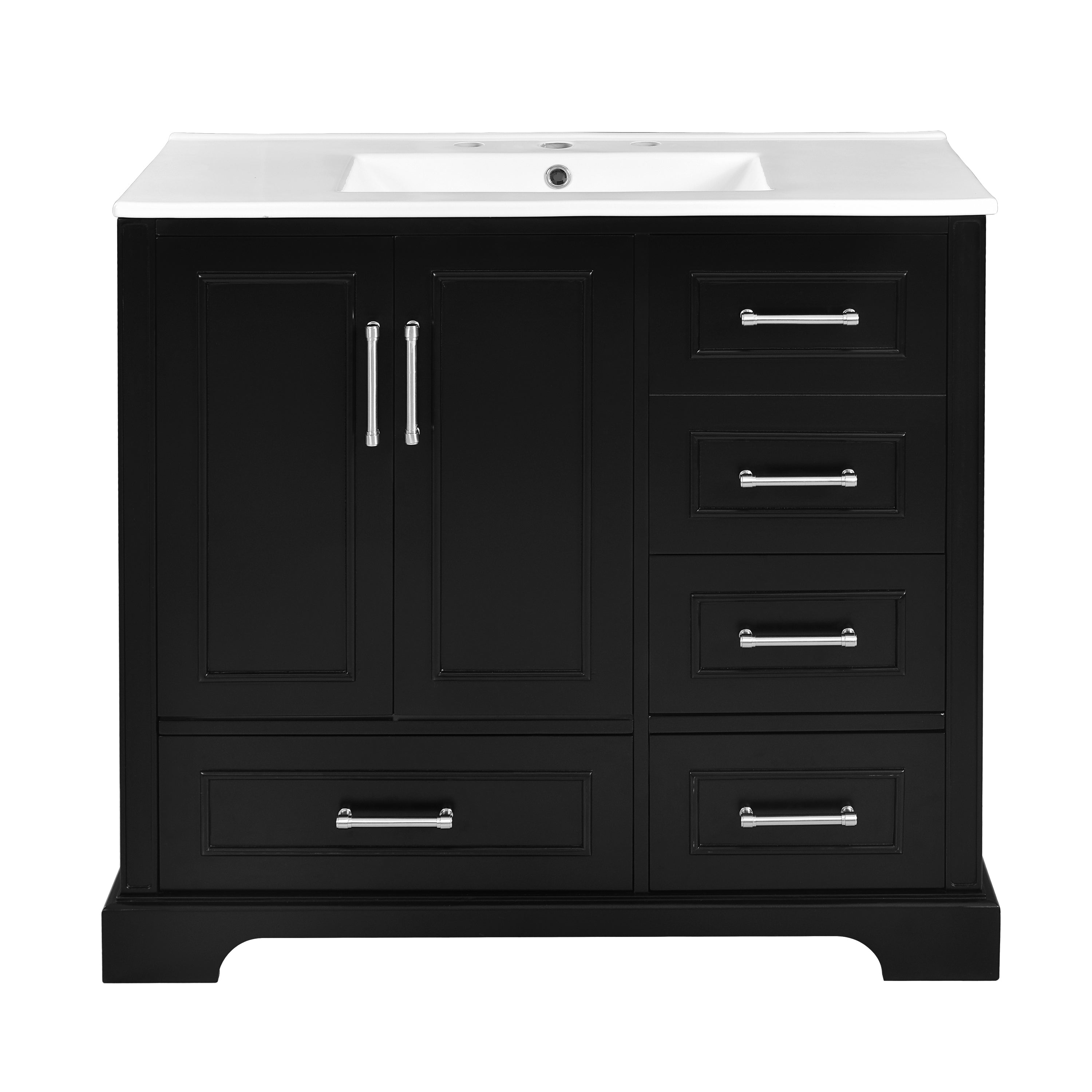 Traditional 36' Bathroom Vanity with Ceramic Sink and Black Cabinet with Soft Close Doors and Drawers