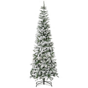 HOMCOM 7.5ft Unlit Snow-Flocked Slim Pine Artificial Christmas Tree with Realistic Branches and 668 Tips