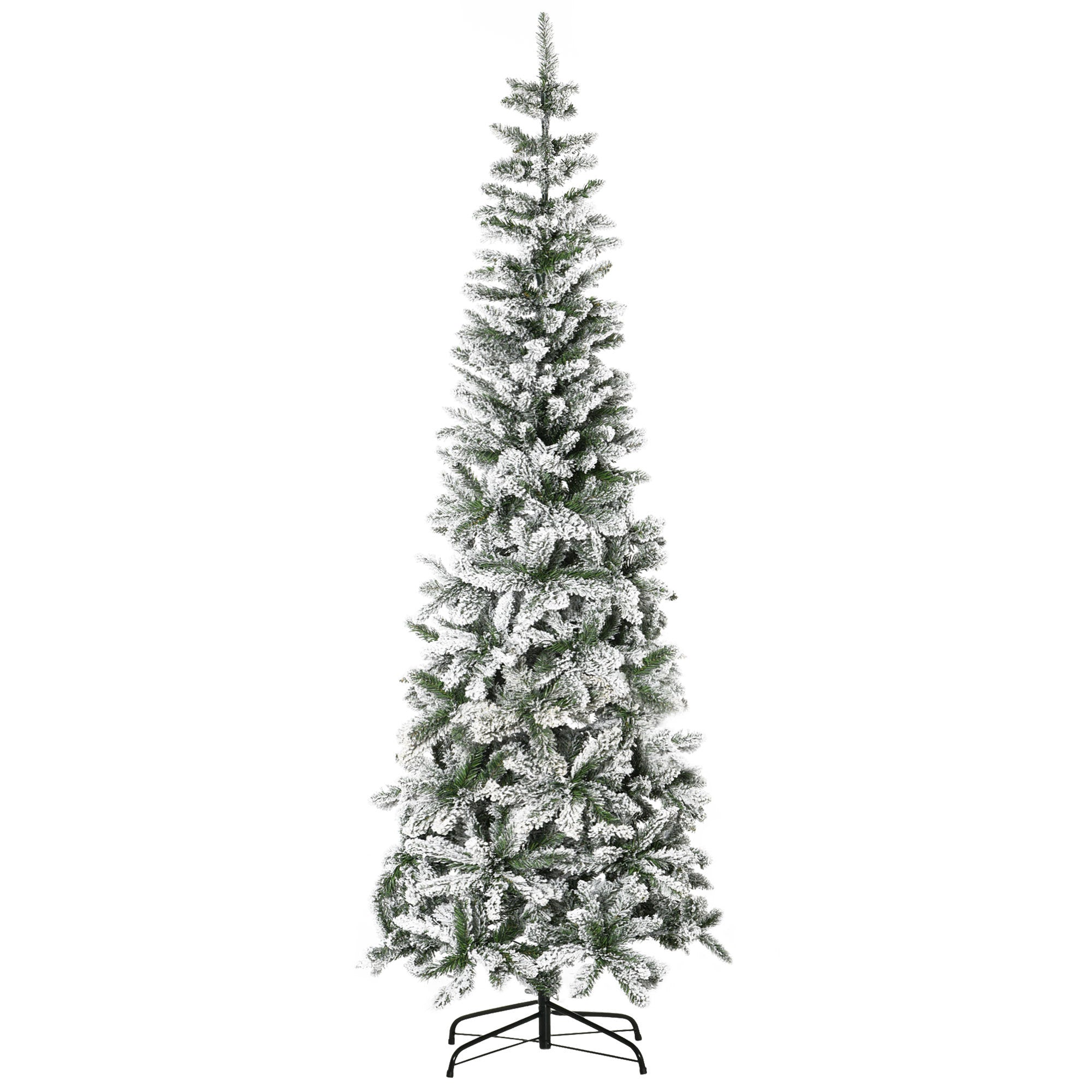 HOMCOM 7.5ft Unlit Snow-Flocked Slim Pine Artificial Christmas Tree with Realistic Branches and 668 Tips