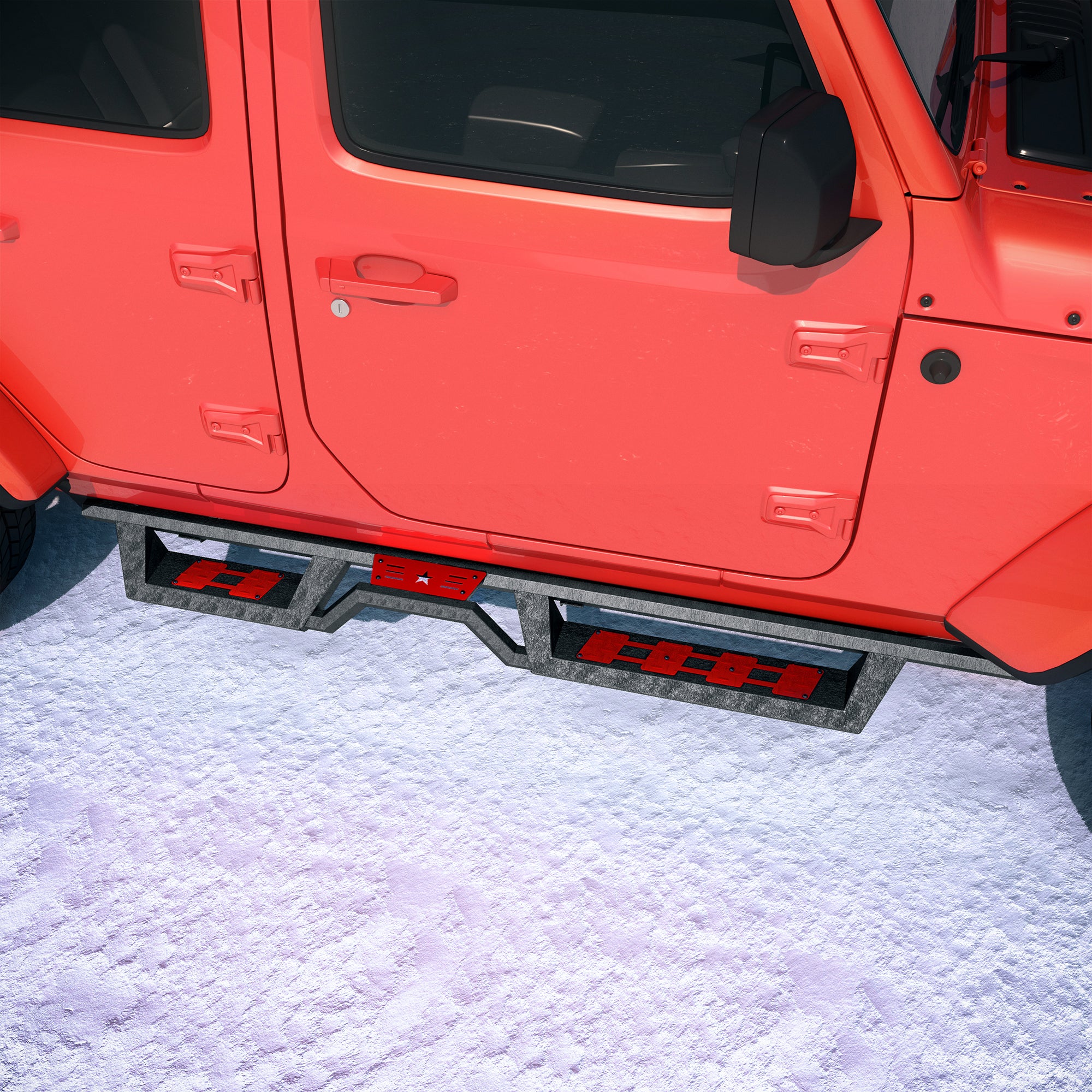 Running Boards Compatible For 2018-2025 Jeep Wrangler JL 4 Door Black Powder Coated Nerf Bar w/Two Stairs Design Two-Color Pedals Switchable Freely