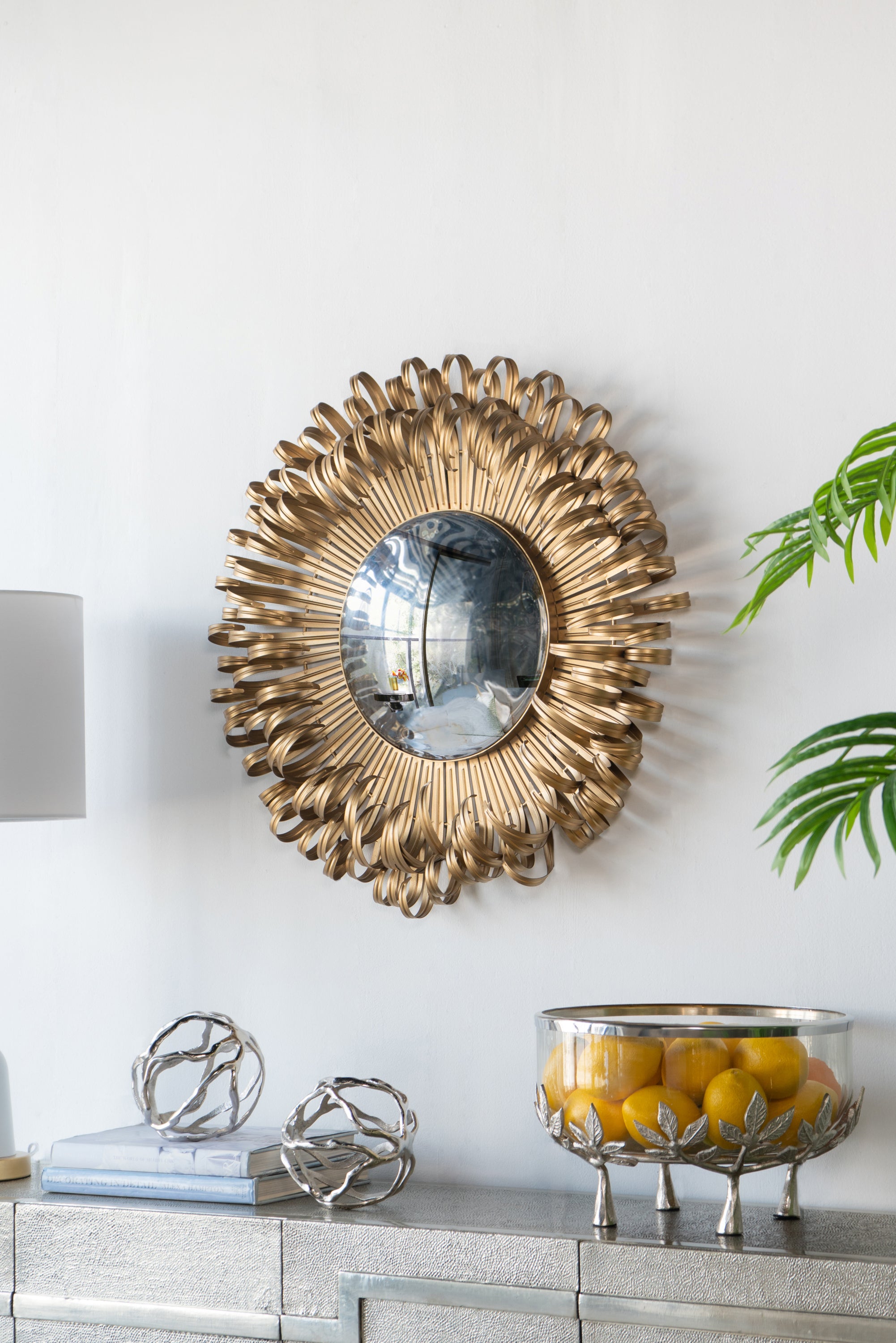 27' in Sunburst Design Wall Mirror Decorative Golden Finish for Entryway, Modern Living room