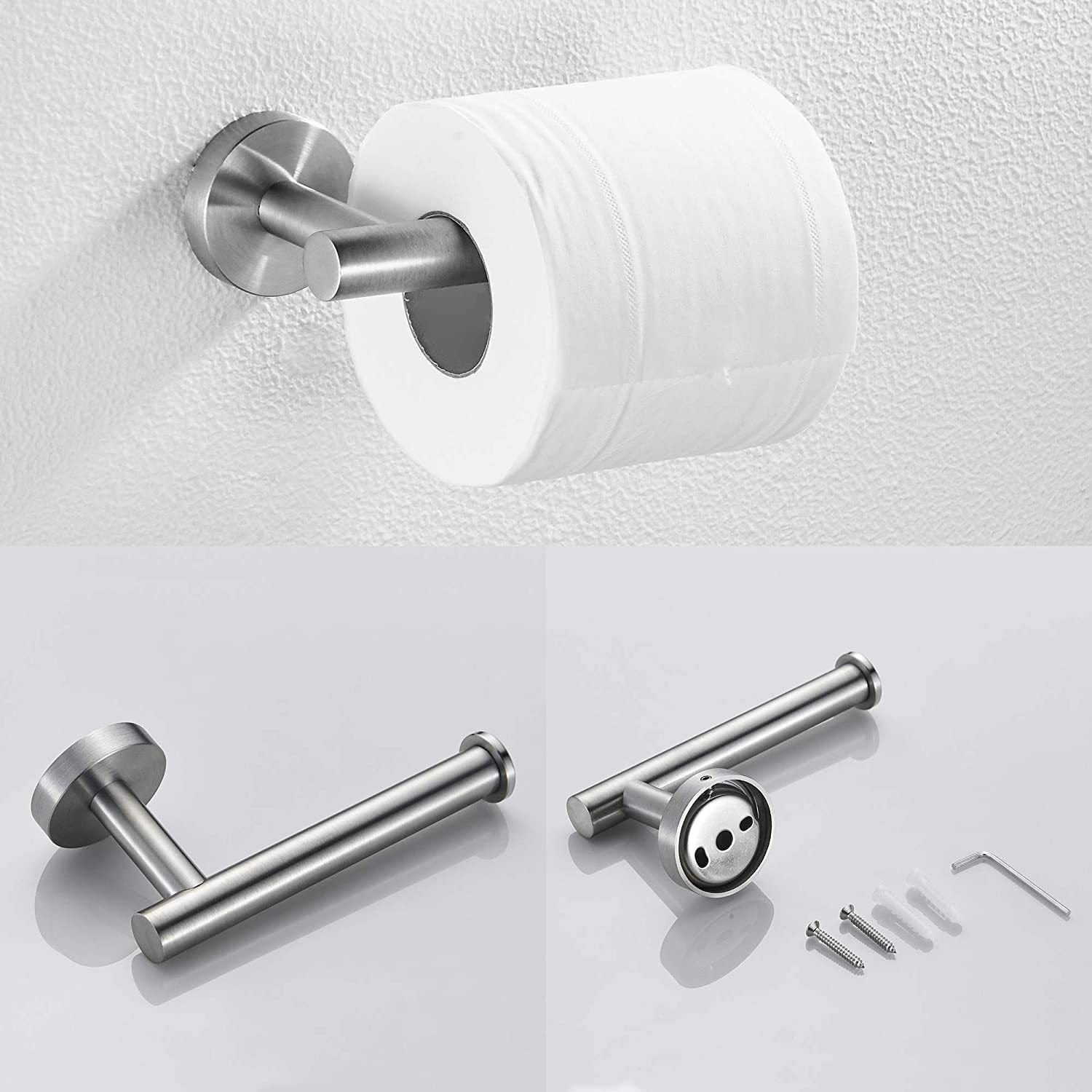 3-Pieces Bathroom Hardware Accessories Set - Towel Bar, Toilet Paper Holder, Robe Towel Hooks