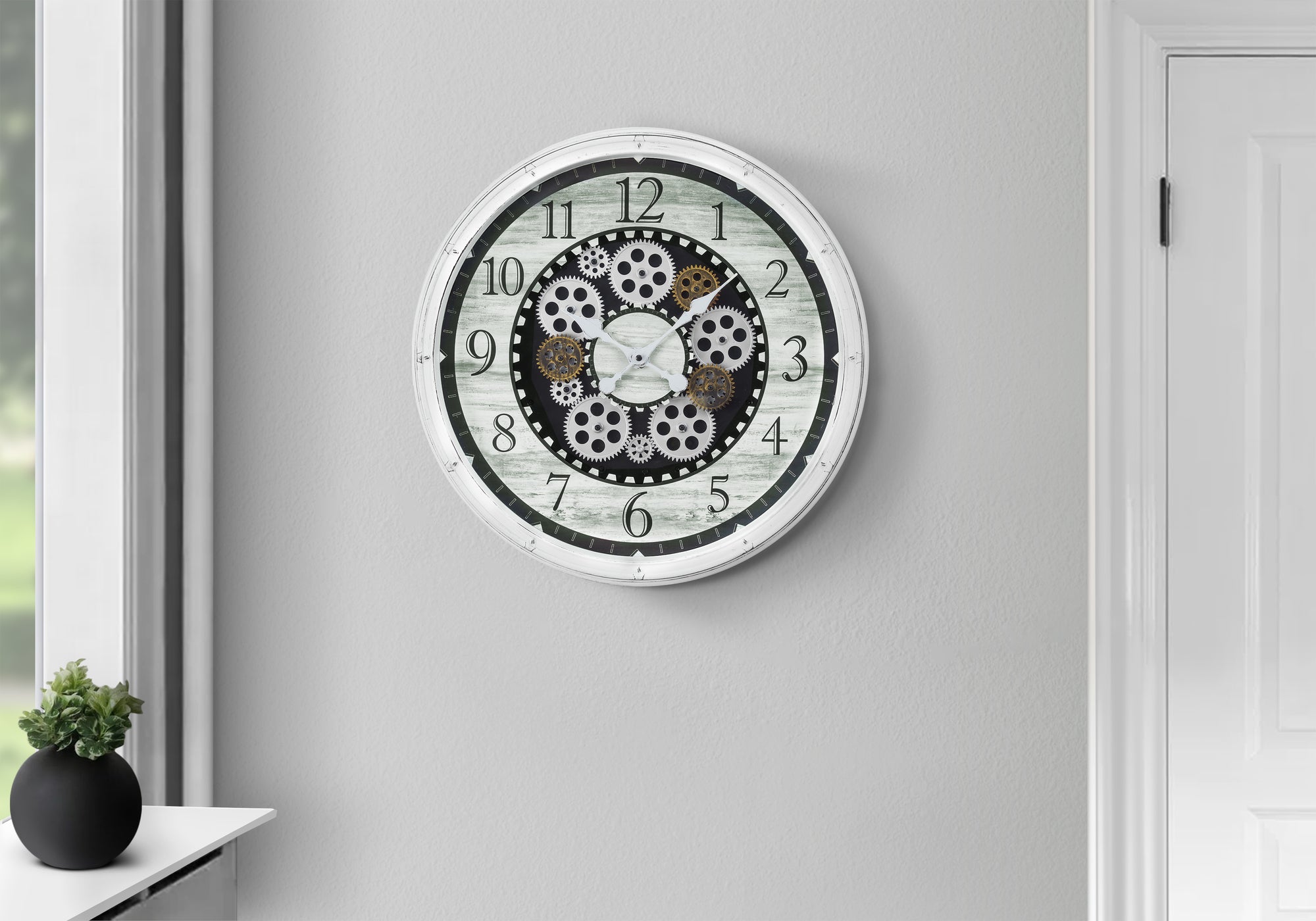 Clocks, 20' Round, Gear Mechanism, Wall Clock, Antique White, Transitional