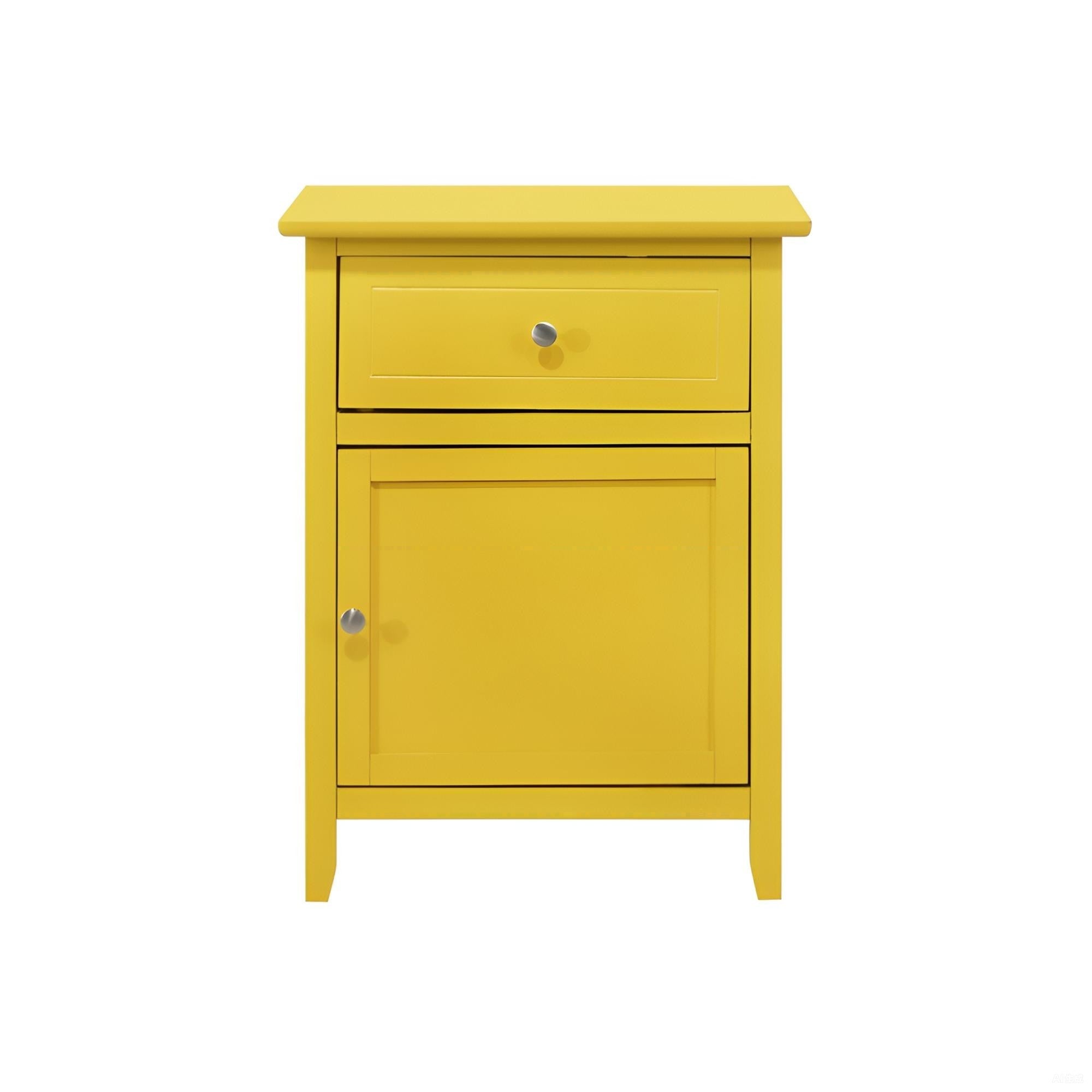 Vibrant Yellow Casual Nightstand with Drawer and Sturdy Particle Board Construction