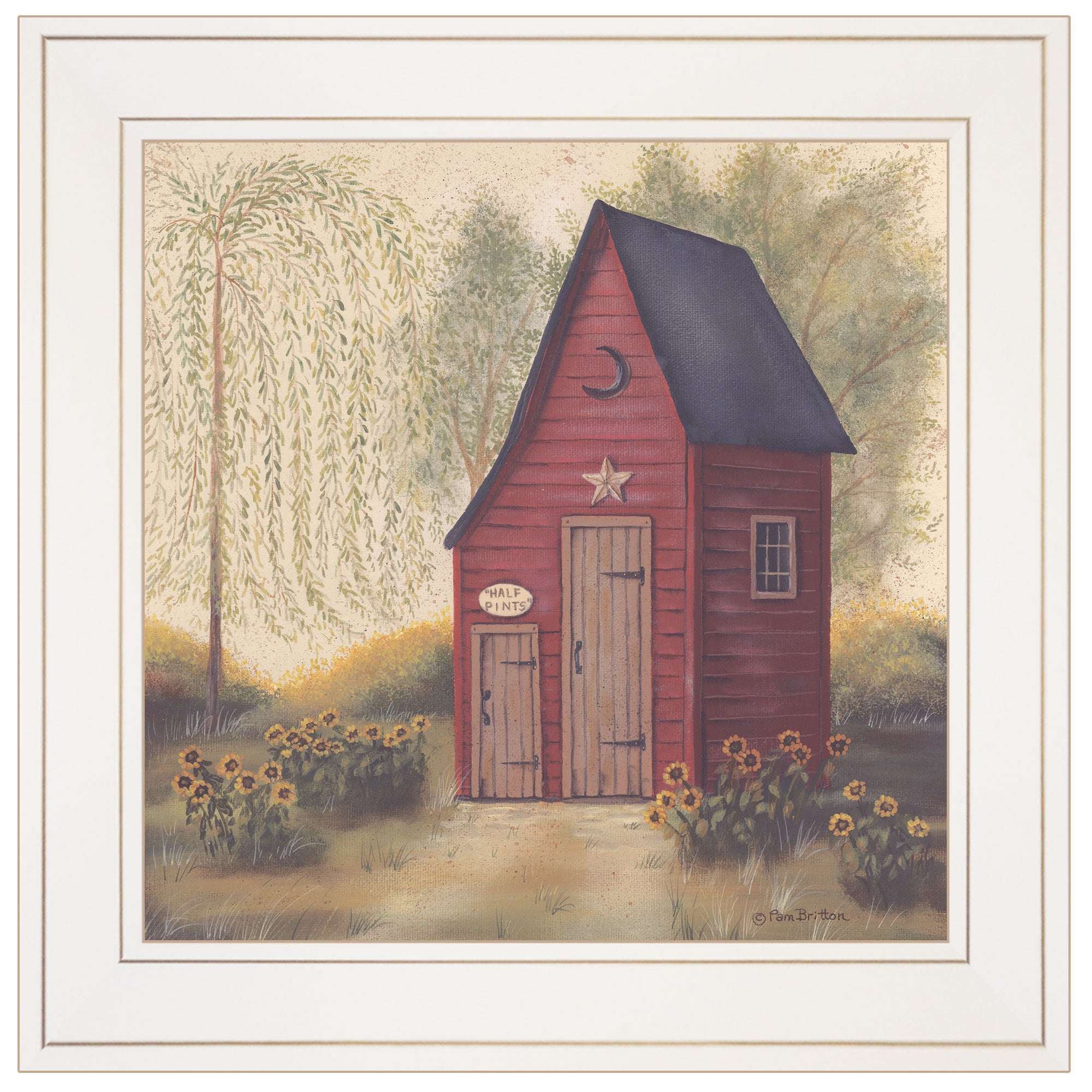 'Folk Art Outhouse II' by Pam Britton, Ready to Hang Framed Print, White Frame