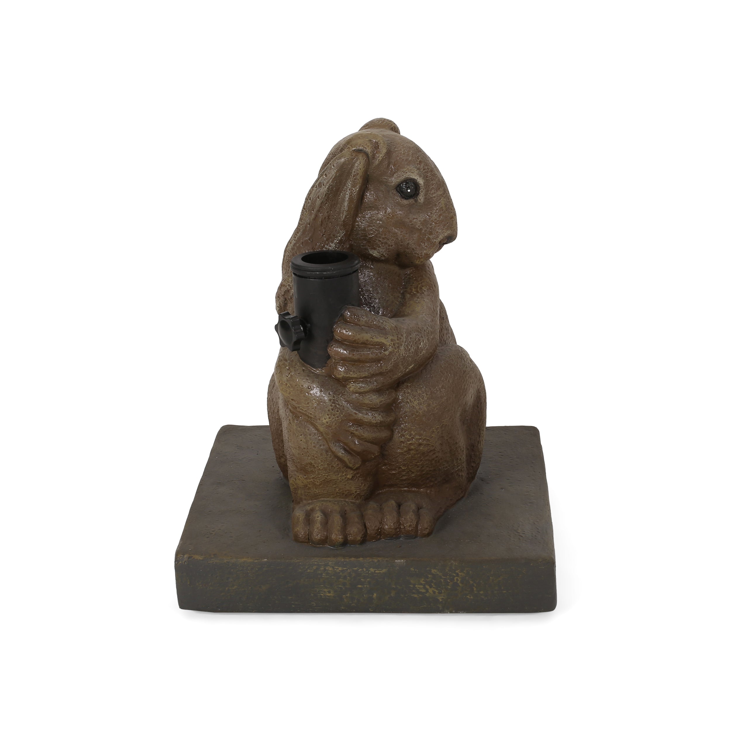 Hand-Crafted Rabbit Umbrella Base with Playful Design in Light Brown Concrete 13.5x13.5x16.25 inches