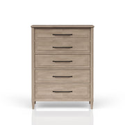 Elegant 5 Drawer Chest with Felt and Cedar Lining, Sand Finish, Solid Wood & MDF, 40x18x54.25 inches