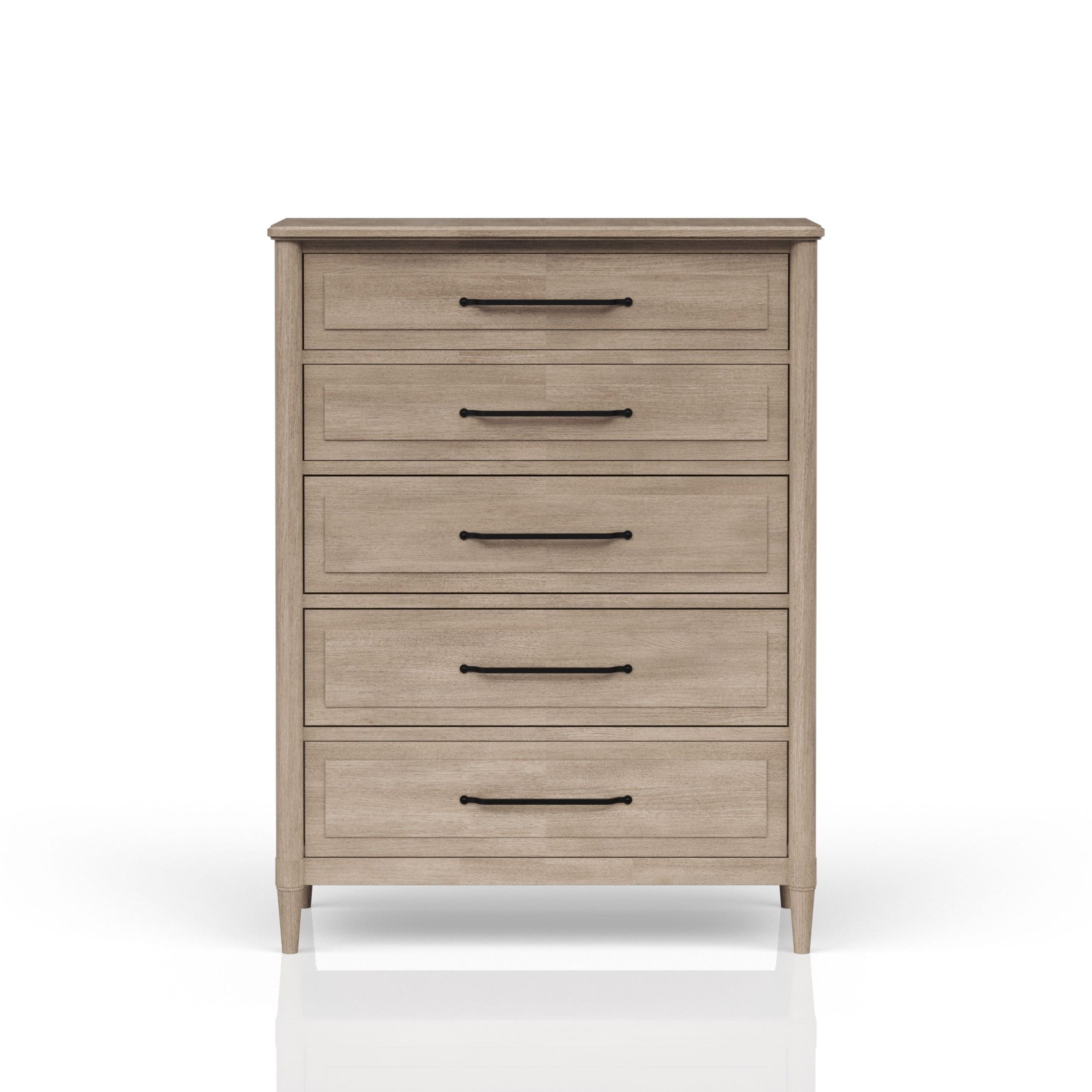 Elegant 5 Drawer Chest with Felt and Cedar Lining, Sand Finish, Solid Wood & MDF, 40x18x54.25 inches