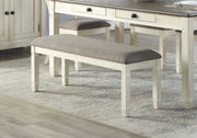 Antique White Finish 1pc 48-inch Bench Upholstered Seat Textured Fabric Wooden Dining Kitchen Furniture