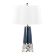 Penelope 22' Contemporary Ceramic Table Lamp with Dark Blue & Silver Ceramic Body and White Shade by LumiSource