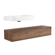 Modern 60-Inch Wall-Mounted Bathroom Vanity with Resin Sink and Side Cabinet in Brown Ebony