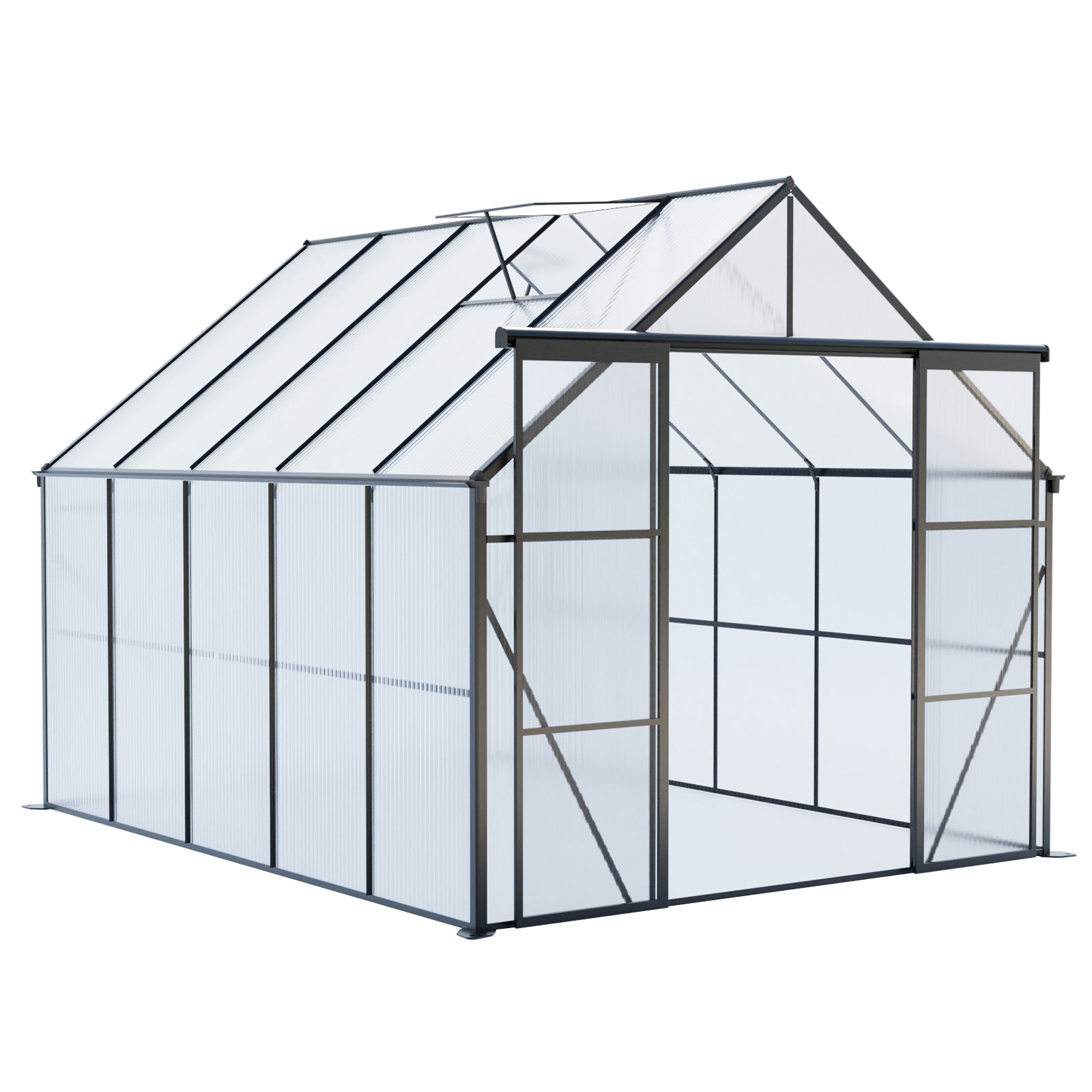 Heavy Duty Walk-in Greenhouse with Double Door and Polycarbonate Panels, Black, Aluminum Frame, 8x10FT