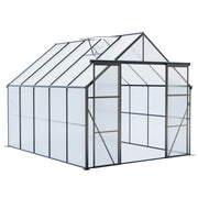 Heavy Duty Walk-in Greenhouse with Double Door and Polycarbonate Panels, Black, Aluminum Frame, 8x10FT