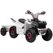 Aosom Kids ATV Quad Car with Back Trailer, 6V Electric Ride On Car with Forward Backward Function, Wear-Resistant Wheels for Toddlers Ages 18-36 Months, White