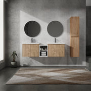 60' Wall-Mounted Bathroom Vanity With Sink and Side Cabinet, Soft Close Doors,00112IMOx2-0624IMOx2-0612GWH Combination Cabinet(KD-Packing)