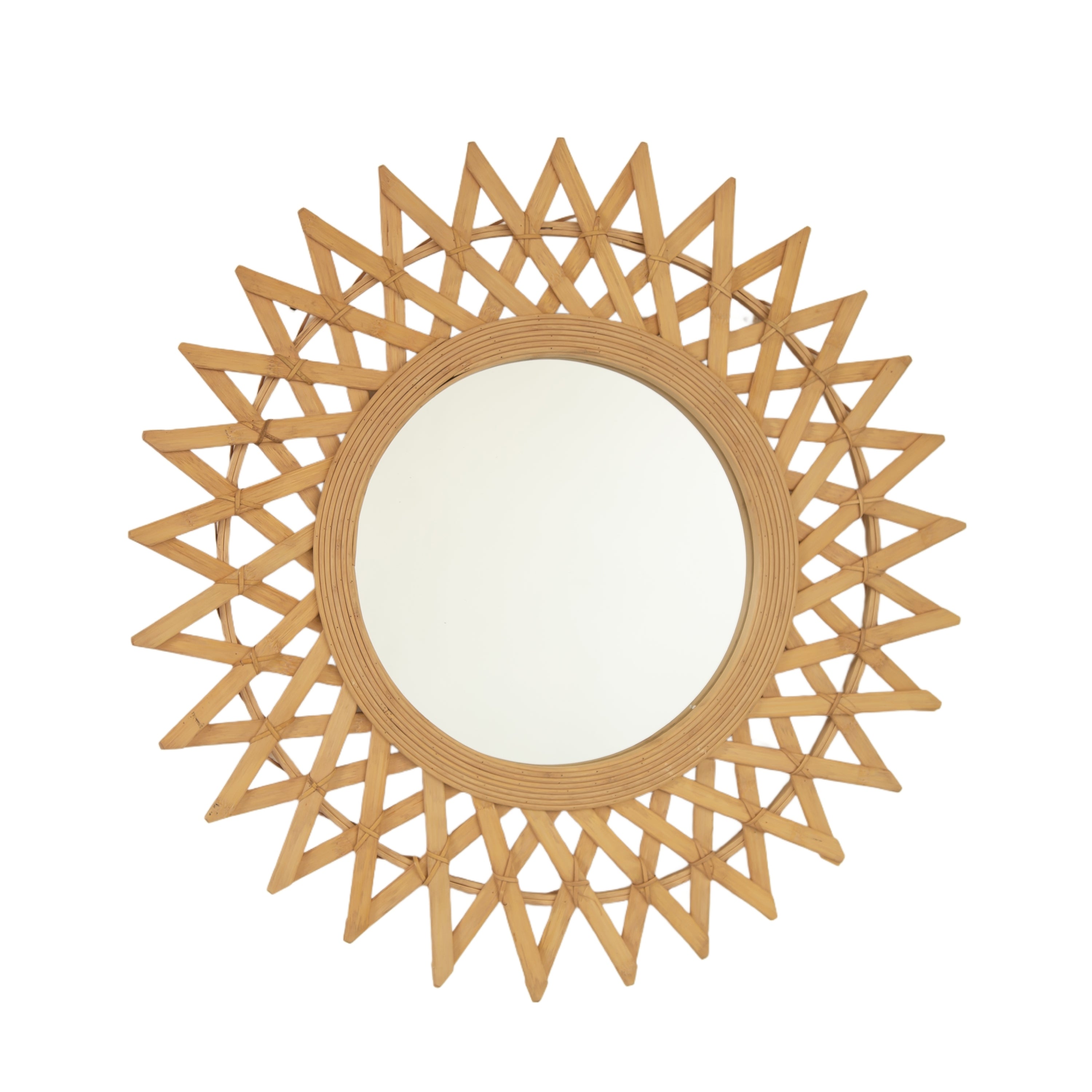 24'' Solana Mirror, Wall-mounted Bamboo Artistry Circle Mirror with Hemp, Irregular Shape, Suitable for Bathroom, Bedroom, Living Room, Entryway, etc.