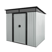 Outdoor Metal Storage Shed with Lockable Sliding Doors and Transparent Panels in White and Black, 6ft x 5ft, Iron