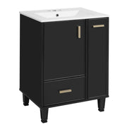 Modern Black Solid Wood and MDF 24' Bathroom Vanity with Sink, Deep Drawer, Door Shelf, 2-Tier Basket