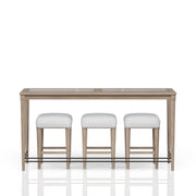 Transitional Sand Finish Frosted Glass Console Table with 3 Stools, Solid Wood & MDF, 72' Length
